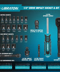 71 Piece 1/4 Inch Impact Socket Set With SAE And Metric Sockets, 90 Tooth Ratchet, Spinner Handle, turquoise tool kit