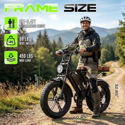 Adult standing next to All-Terrain Electric Mountain Bike For Adults With Peak 1500W Motor, 65 Mile Range, Removable Battery