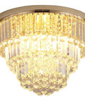 Modern K9 Crystal Gold Flush Mount Chandelier With 6 Lights, 3 Tier Round Ceiling Fixture, Crystal Raindrops Sparkle