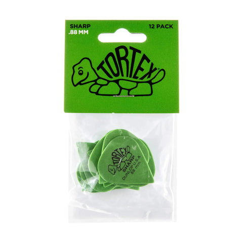 Tortex Sharp Green Guitar Picks 0.88mm Pack of 12 for Precise Picking and Strumming, Durable Memory, Maximum Tip Sharpness for Pro Players, Great for Blues and Rock Sessions, Studio Ready. Green 0.88mm 12-pack in clear pouch