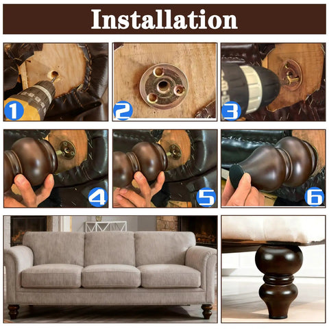 Six Inch Round Wood Sofa Legs Espresso Eucalyptus Finish Replacement Feet Set Of Four installation steps on sofa