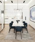 Dining room with Whitney 27 Inch 5 Light Modern Farmhouse Chandelier With Conic Clear Glass Shades In Brushed Nickel Finish.