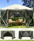 12x12ft Pop Up Gazebo Tent With Mosquito Netting, 6 Removable Wind Panels, 2 Mesh Windows, Army Green, UPF50 Sun Protection