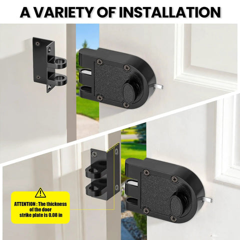 Heavy Duty Single Cylinder Deadbolt Lock With Keyed Entry For Exterior Doors Built Tough Anti Pry And Anti Kick Security Door Lock Matte Black Finish Easy Install And Strong Alloy Construction in two installation scenarios