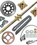 Forty Four Point Two Five Inch Heavy Duty Beefed Up Go Kart Rear Axle Shaft Kit with chain, sprocket, and brake disc