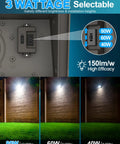 Image showing Beefy 100W Tunable LED Wall Pack highlighting 3 wattage modes 40W, 60W, 80W with brightness levels for outdoor use.