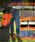 Powerful 15 Amp Electric Wood Chipper Shredder With 1.75 Inch Cutting Capacity For Branches And Twigs, Corded Chipper