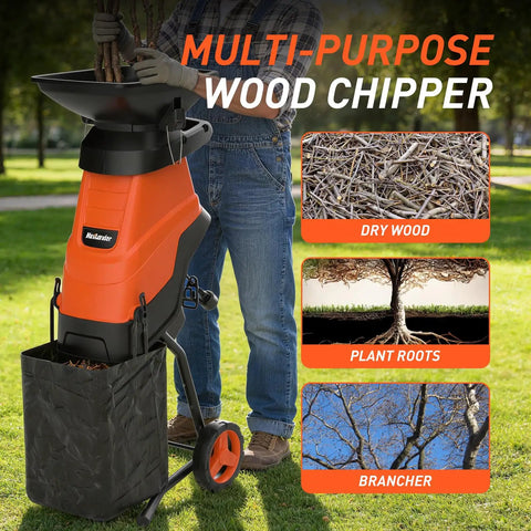 Powerful 15 Amp Electric Wood Chipper Shredder With 1.75 Inch Cutting Capacity For Branches And Twigs, Corded Chipper