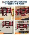 Heavy Duty Wall Mount Power Tool Organizer With 3 Layer Garage Rack, 8 Outlets, and Drill Storage Slots installed in garages