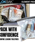 Image of an open suitcase with clothing and toiletries in a clear airtight bag labeled 'Pack with Confidence'. Waterproof Dry Bags For Phones And Small Gear Airtight Underwater Pouch That Lets You Use Touch Screen Compatible Diving Certified Military Grade Protection 2 Pack 3.9 By 7.5 Inches Clear.