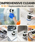 Electric Spin Scrubber Heavy Duty for Bathroom and Shower Cleaning Dual Speed 350 RPM with Six Replaceable Brush Heads and Adjustable Handle for Deep Cleaning Grout and Tiles cleaning glass, sink, and dishes