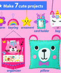Starter Kids Sewing Kit With 7 Fun DIY Projects Like Stuffed Animal Dolls And Plush Pillows, felt projects displayed