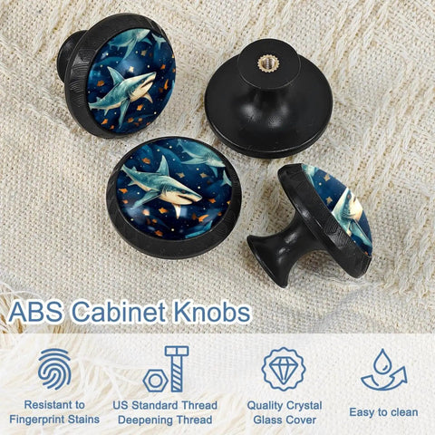 4 Piece Cabinet Knobs And Drawer Pulls Set Round Furniture Handles For Kids with shark design and screws on fabric