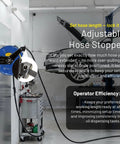 Retractable Oil Hose Reel One Half Inch By Fifty Feet Premium Steel Construction mounted in garage service bay