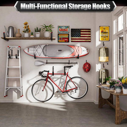 Garage wall organized with 24 pack heavy duty garage hooks with EVA pads 3.5 inch wall mount hooks 100 lbs capacity for bikes and boards