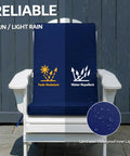 Cozy Outdoor Adirondack Chair Cushions Set Of 4 With Removable Covers Water Repellent Fade Resistant Non Slip Bottom And Securing Straps Universal Fit For Most Adirondack And Rocking Chairs Navy shown on chair outdoors.