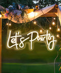 Lets Party Neon Sign Dimmable LED Neon Light For Wall Decor 16x7 Inches Word Sign Warm White Glow in garden setting