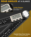 Heavy Duty Digital Protractor And Angle Finder With Bright LCD Screen showing an angle reading of 25.0° with precise markings.