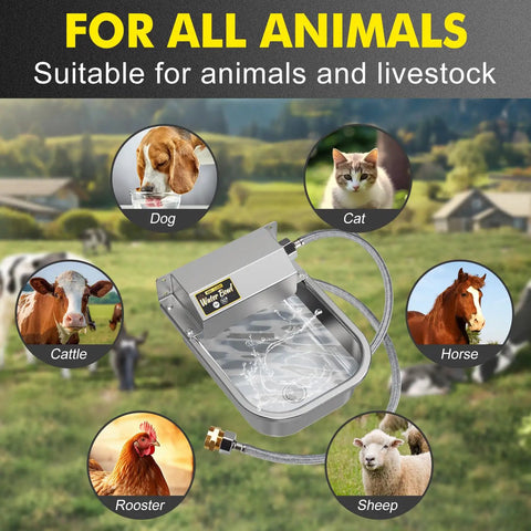 No Fuss Automatic Water Dispenser For Dogs And Livestock, 3 Liter Stainless Steel Faucet Bowl, suitable for dogs, cats, cattle, and more.