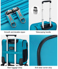 Close-up details of Underseat Carry On Luggage With Wheels 16 Inch Softside Suitcase, showing zippers, telescopic handle, and fabric texture.