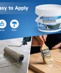 Straight Up Heavy Duty Transparent Waterproof Sealant To Nail Every Indoor And Outdoor Leak One Gallon Size Cures Fast To Form A Flexible Shield Around Cracks And Seams, with brush and roller application on surfaces.