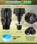 Two Pack Drip Irrigation Faucet Adapter Kit With 25 PSI Pressure Regulator For Garden Hose 1/4 Inch Drip Tubing To 3/4 Inch Faucet Connectors Includes Plumbing Tape And Replacement Adapters dimensions and components