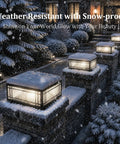 Top Notch Hardwired Outdoor Post Lights Big 15.75 Inch Column Fixture With Cozy 3000K Bulbs in snowy setting.