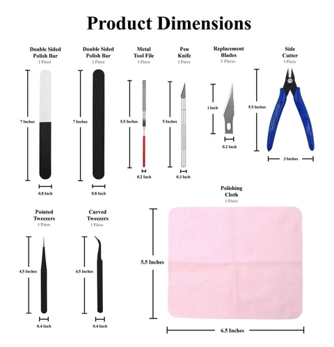 Mandala Crafts 13-piece plastic model tool set with clippers, tweezers, files, knife and pink mat