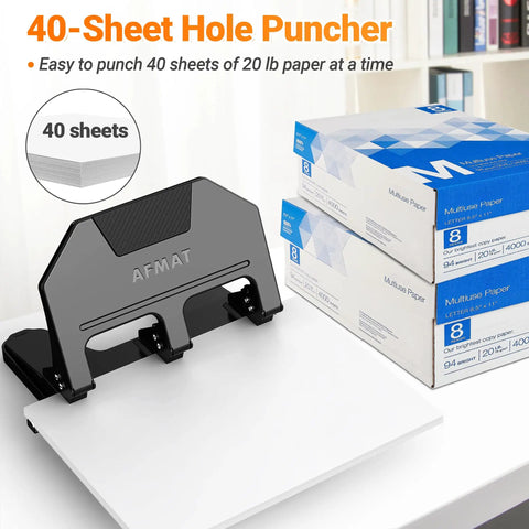 Heavy Duty 3 Hole Punch For Binders With 9 32nd Inch Holes 40 Sheet Capacity 50 Percent Less Effort Metal Construction
