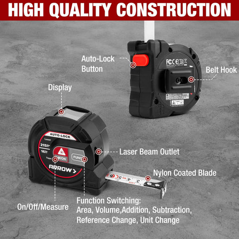 2-in-1 Laser Tape Measure With 215 Ft Laser Distance Meter And 16 Ft Manual Tape For Quick Long Range And Precise Short Range Readings, Durable Handheld Tool For Builders And DIYers, black auto-lock design