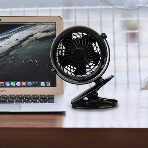 Clip On Fan Battery Operated With 360 Degree Rotation 8 Free AA Batteries Included Quiet USB Or Battery Powered Personal Fan on desk