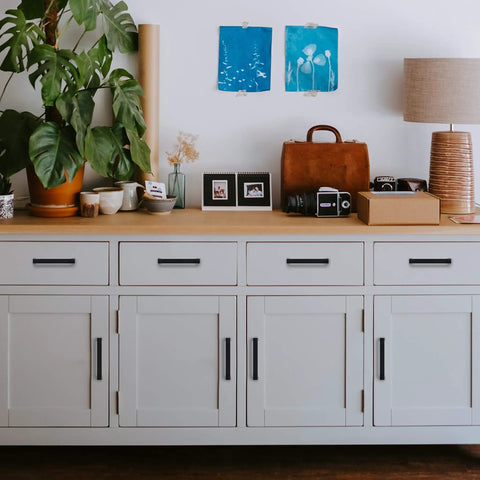Sleek Matte Black Square Cabinet Pulls For Cabinets And Drawers 3-3/4 Inch Center-To-Center, 45 Pack on white drawers