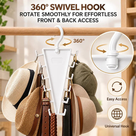 Double Sided Closet Hanger With 360 Degree Slick Spin High Capacity Rotating Rack Featuring Twelve Tangle Free Hooks To Keep Your Favorite Threads On Point And Maximize Storage Space Pack Of Four with swivel hook and hats.