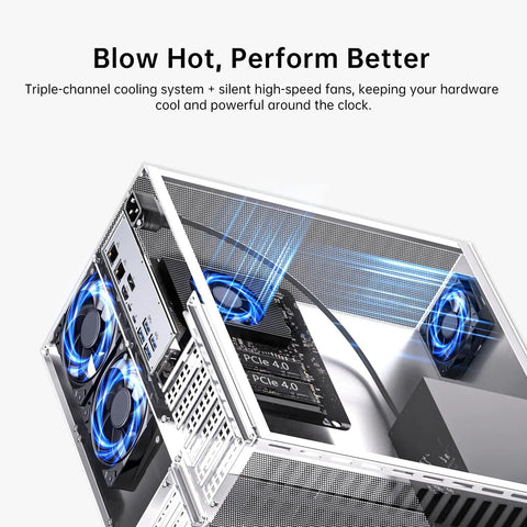 Eight Bay Desktop Nas Tower Armed With Intel Core Ultra 9 Chipset And Thirty Two Gb Ram showcasing a triple-channel cooling system.