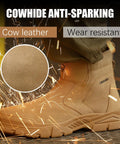 Heavy-Duty Steel Toe Welding Boots For Men With Zipper Laceless Welder Footwear Built For High Heat And Spark-Resistant Tough-As-Nails Work On Construction Sites Brown, shown side view highlighting cow leather and wear resistance.