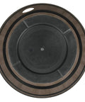 Bottom view of Brown Resin Garden Hose Pot With Removable Drain Plug, Big Capacity Hose Storage Container For Outdoor Patio Deck.