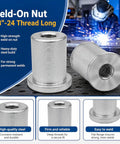 Heavy Duty Steel Weld On Nut 3/8-24 Fine Thread Female Stepped Chassis Mount Tab Hardware For Muscle Cars And Truck Builds Includes Four Pieces, showing high-strength steel build and deep threads.