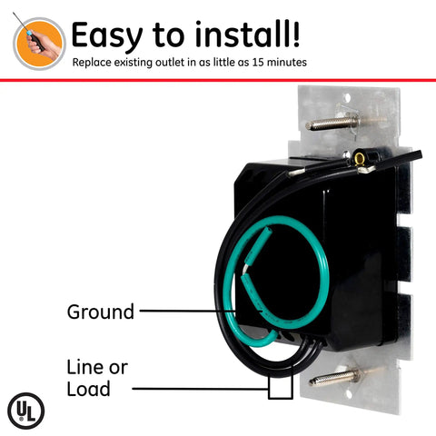 Back view of Single Pole Rotating Dimmer Switch With Rotary On Off, Dimmable For LED CFL And Incandescent Bulbs, UL Listed Model 18021.