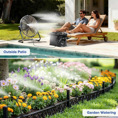 Portable Outdoor Misting System For Patio Cooling With Ultra Fine Mist Beating The Heat, 4500mAh Water Pump, 20L Bucket, 8 Nozzles