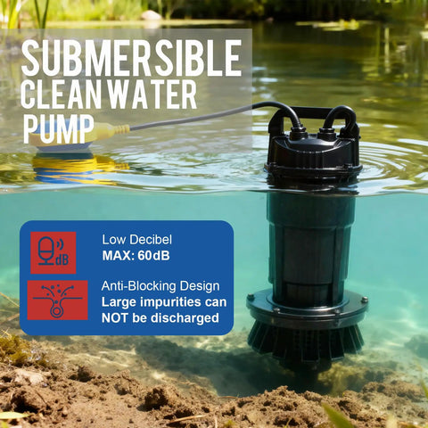 1.0HP Submersible Sump Pump With Automatic Float Switch, High 4200 GPH Flow, 28 Ft Lift, aluminum body in water