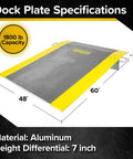 Heavy Duty Aluminum Dock Plate Bridges Trailer Gap Smoothly For Pallet Jacks Hand Carts Warehouse Workhorse with 1800 lb capacity.