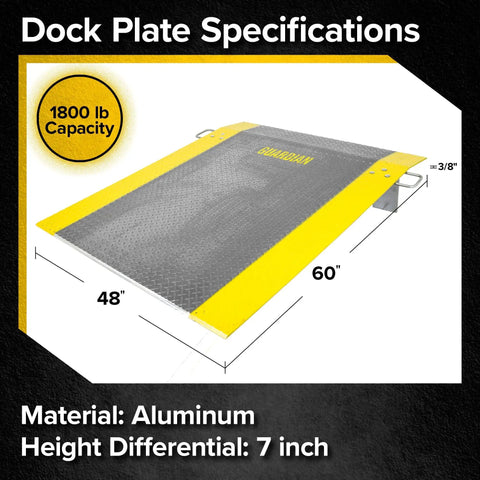 Heavy Duty Aluminum Dock Plate Bridges Trailer Gap Smoothly For Pallet Jacks Hand Carts Warehouse Workhorse with 1800 lb capacity.