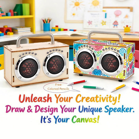 DIY Bluetooth Speaker Wooden Kit for Beginners Build Your Own Portable Speaker Science Electronics Project for Kids and Adults No Soldering Easy Setup Hands On Video Guides Perfect Camping Gift and Graduation Gift, two wooden speaker boxes