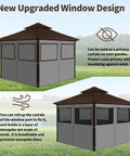 10x10 Outdoor Gazebo Privacy Curtain Set With 4 Panels Waterproof Sidewalls With Zippers And Hidden Mesh Windows