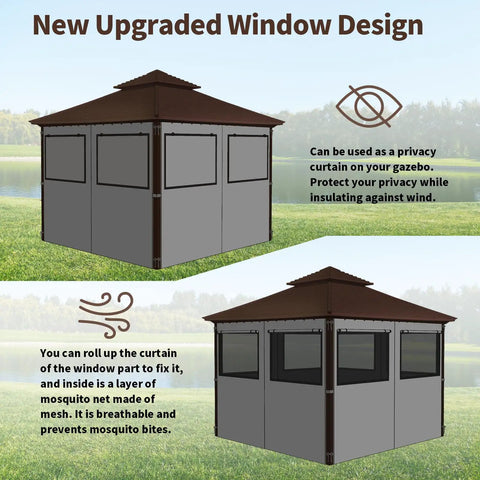 10x10 Outdoor Gazebo Privacy Curtain Set With 4 Panels Waterproof Sidewalls With Zippers And Hidden Mesh Windows