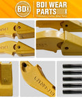 Weld-On Flush Mount 2A Bucket Shanks And 2AH Teeth Set With Pins For Excavator Backhoe shown from multiple angles with pins included