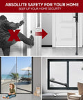 Collage of Upgraded Door Security Bar And Sliding Patio Bar Heavy Duty Adjustable Jammer in use deterring entry and securing windows.