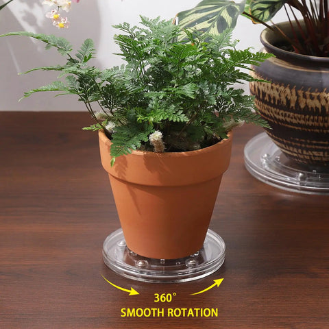 Two Pack 4 Inch Clear Acrylic Lazy Susan Turntable Set With Ball Bearing 360 Degree Rotation showcasing plant display