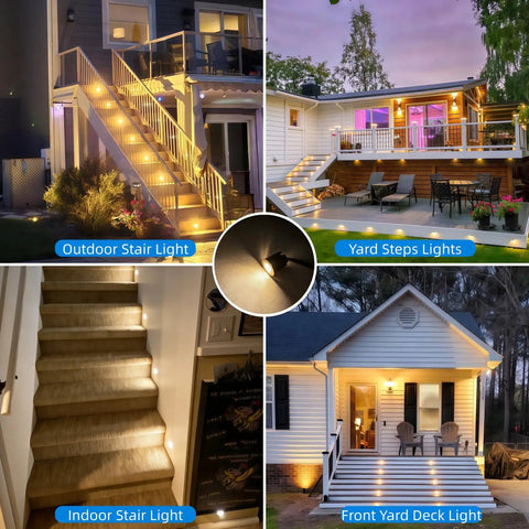 16 Pack LED Recessed Deck Lights With Protective Shell IP68 Waterproof lighting on stairs, decks, and pathways in garden and yard