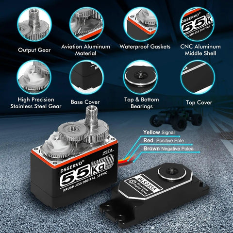 Beefy High Torque 55Kg Full Metal Coreless Digital RC Servo for one-tenth scale crawler cars waterproof 180 degree upgrade.